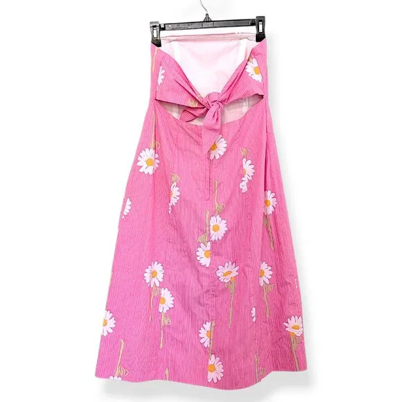Lilly Pulitzer pink white daisies boned corset strapless tie back dress Ws 6 - Picture 3 of 9